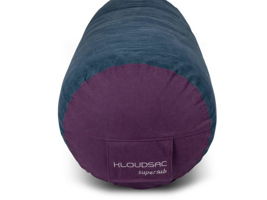 washed blue canvas supersub with purple ends side view