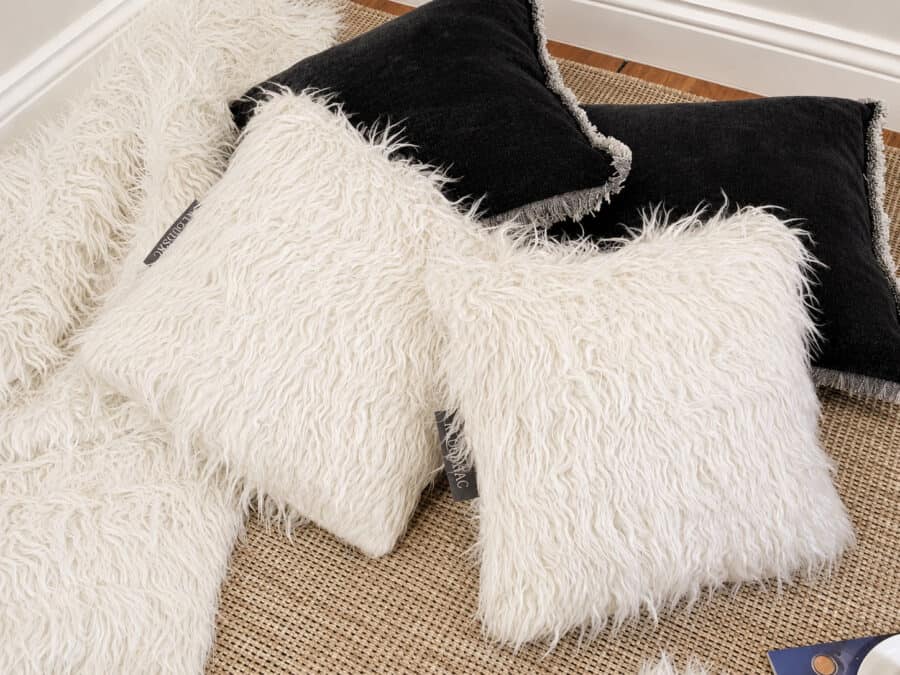 Shaggy Faux White Fur Cushion
