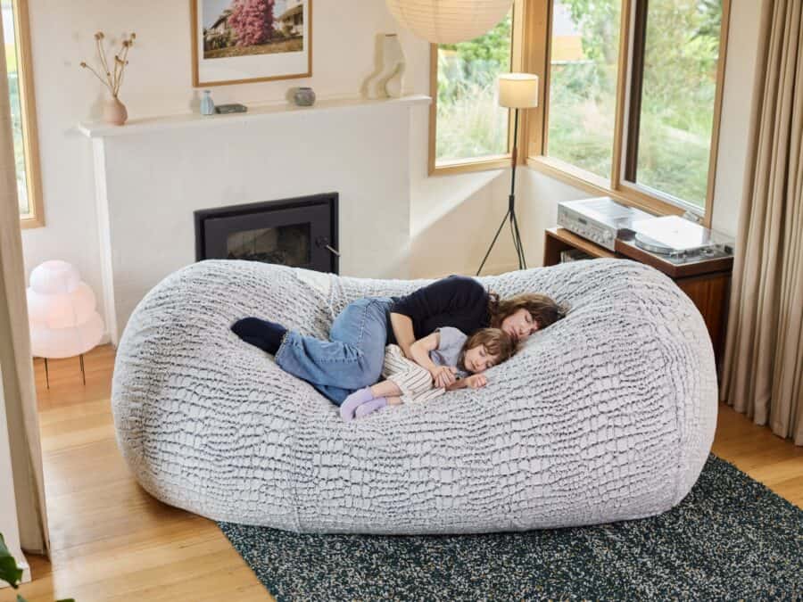 Large foam filled Stone Fur Lounge bean bag for relaxing at home.